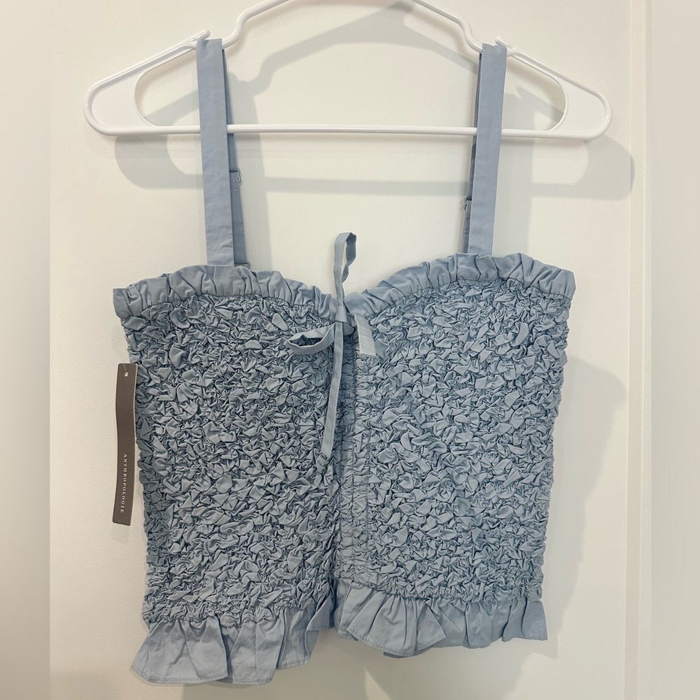 Anthropologie X Mare Mare Light Blue Ruffled Smocked Top